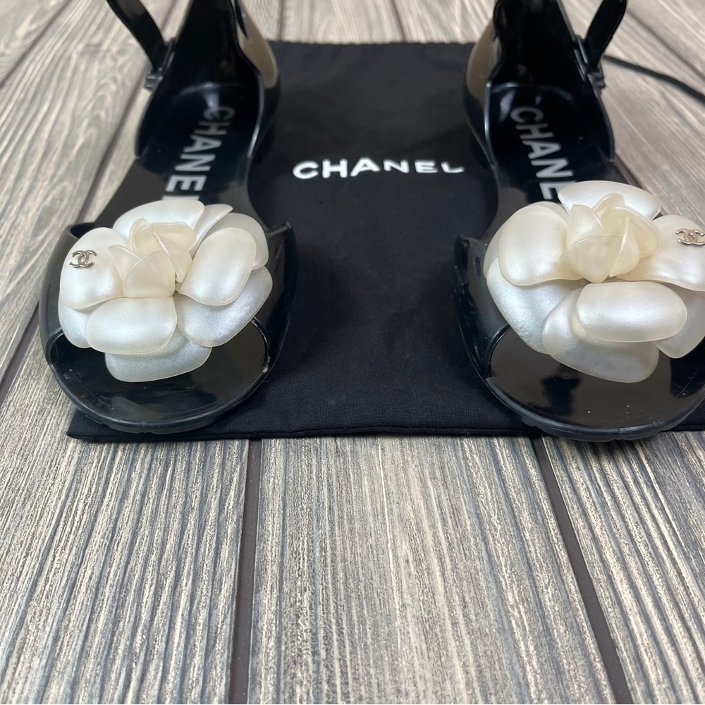 CHANEL Jelly Sandals Camellia Ballet Flats with Strap Size 37 / US 6.5 - Picture 6 of 16